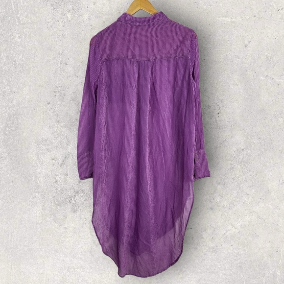 Anthropologie Akemi Kin Purple Sheer Longline Button Front‎ Top Size Medium Boho - Picture 14 of 14